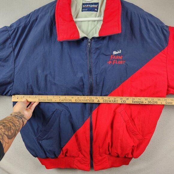 Vtg Swingster Farm & Fleet Logo Red/Blue Coat Men's XL Puffy Made in USA - Picture 5 of 12